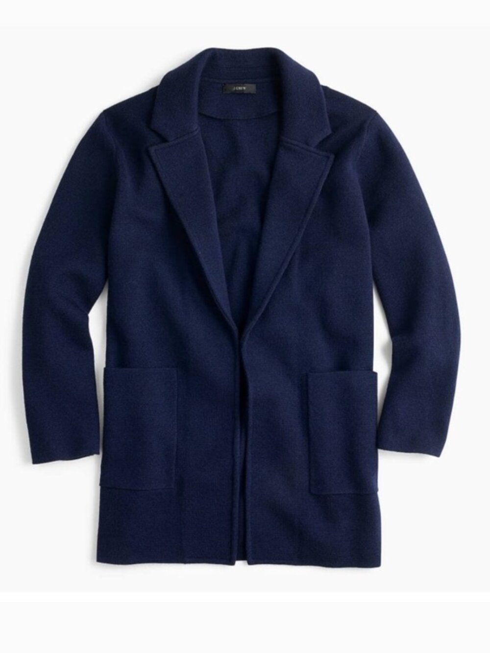 J.Crew navy open front sweater blazer with pockets 100% merino wool medium EUC - Picture 2 of 11